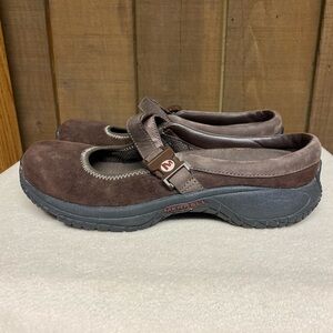 Merrell Encore MJ Leather Espresso Mary Jane Clog Shoes Adjustable Strap Wm 8.5